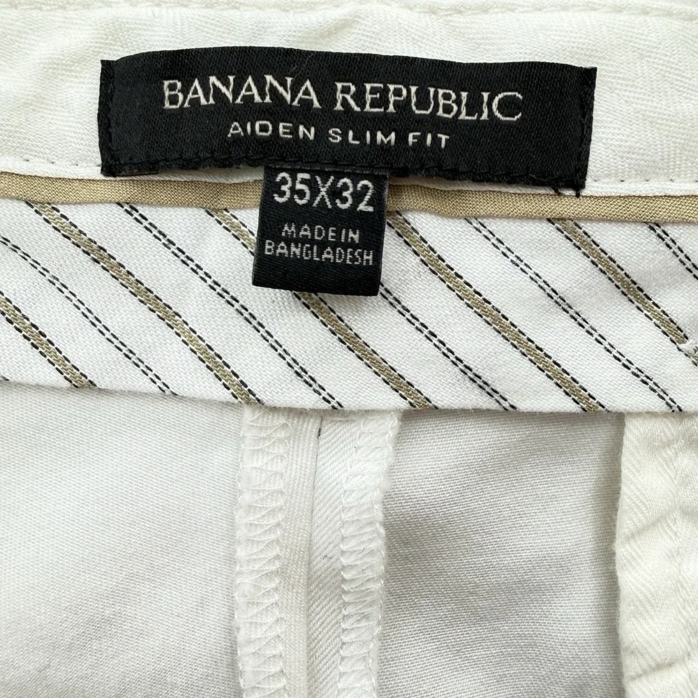 Banana Republic Aiden Slim Fit Chino Pant White Stretch Men Tag 35x32 Real 36x31